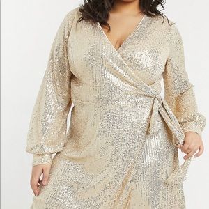 Sequin wrap midi dress